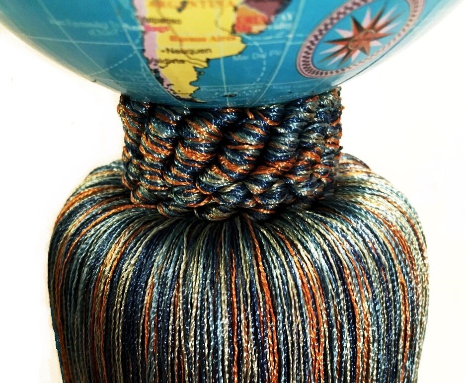 Pair of drapery tassels. Large globes w/ huge tassel. By Vatican Homes. 18" long