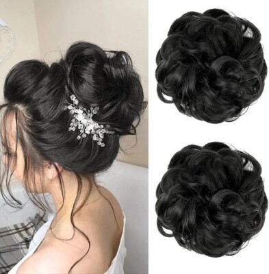 JJstar Pack of 3 Hairpieces with Elastic Band, Bun Hairpiece, Curly Hair...