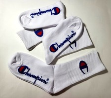 3-pack 3 pairs Unisex Champion Logo Crew Socks - White - One Size Fits All