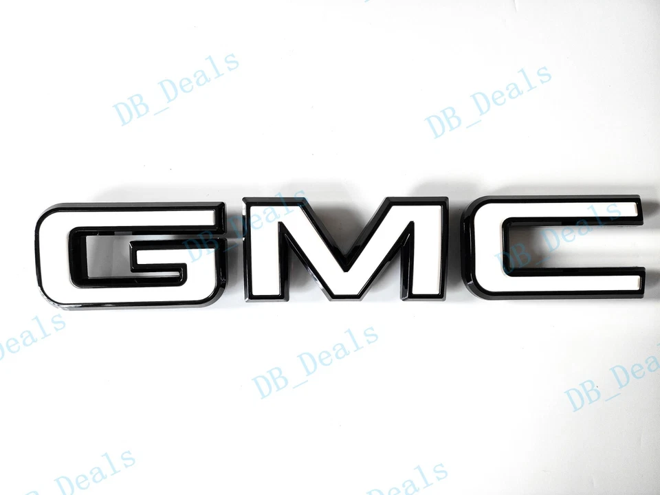 Juego de 2 emblemas GMC delanteros traseros brillantes negros blancos aptos para 2021-2024 Yukon Yukon XL Foto 2 de 4