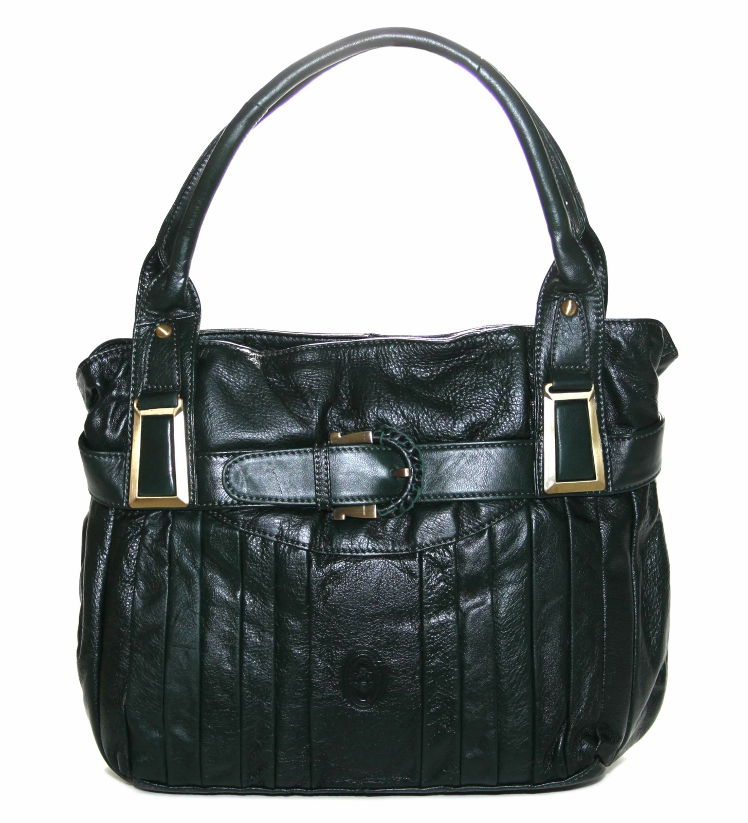 Smith and Canova Womens Large Green Leather Buckle Front Shoulder Bag Handbag