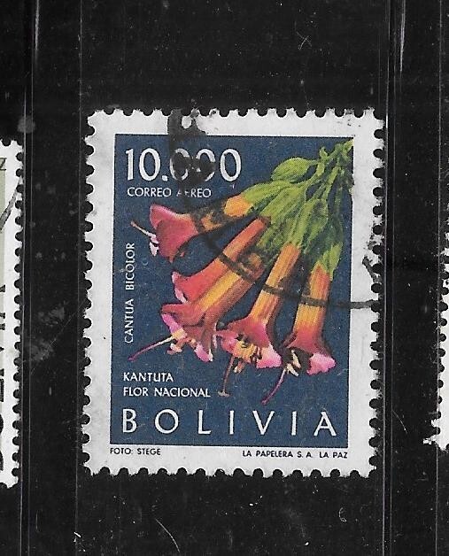 BOLIVIA SC# C240 10000b 1962 FLOWER  AIR MAIL USED OLD VINTAGE VF STAMP