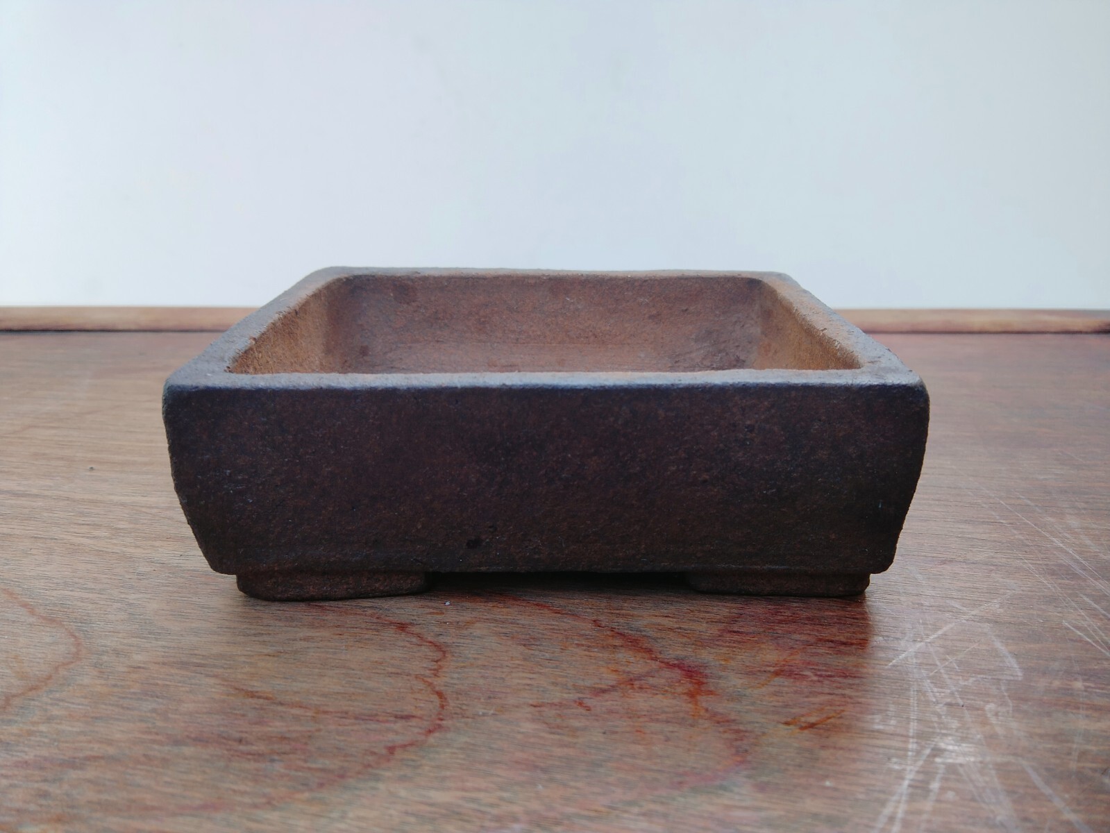 VTG Japanese Bonsai Pot by TAKESHI Unglazed Rectangular 10.7cm/4.21in Wide