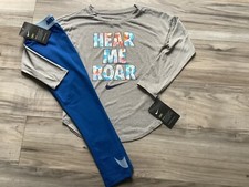 Girls Nike gray long sleeve Drifit " HEAR ME ROAR" blue leggings sz 6/6x NWT