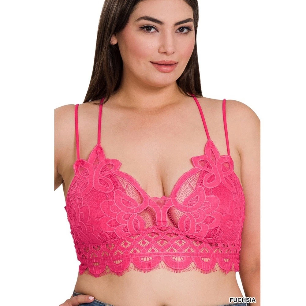 Zenana Outfitters Fuchsia Pink Bra Crochet Lace Bralette Plus Size  Barbiecore 3X