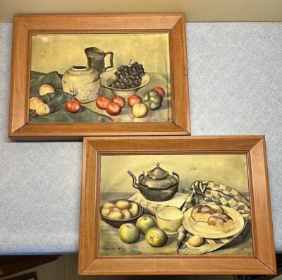 2 Vintage Henk Bos Pair 3D Still Life Metal Framed Still Life 14'' x 10.25''