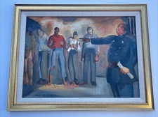 ANTIQUE PORTRAIT Painting American Regionalism Jail Wpa Phil Sawyer New York Oil