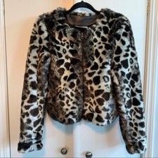ASOS Noisy May Leopard Bomber Jacket Faux Fur Grey Black White Size S