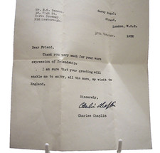 1952 CHARLIE CHAPLIN AUTOGRAPH LETTER GREAT CONDITION FULL SIGNATURE