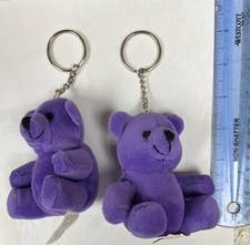 2 pieces Teddy Bear with Key Ring. Long Discontinued and Vintage 4 inches PURPLE