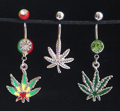 Cannabis Marijuana Leaf Weed Dope Gem BELLY NAVEL Body Piercing Jewelry Bar Ring