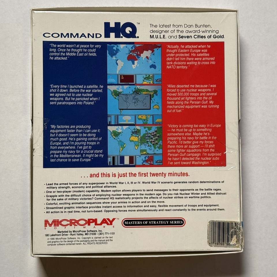 Microplay Command HQ PC Game 1990 IBM 3.5” Floppy Vintage CIB 1st Ed ...