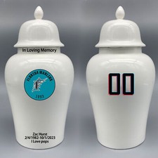 Ceramic Large Urn for Miami Marlins Baseball Theme, Custom Text  Number
