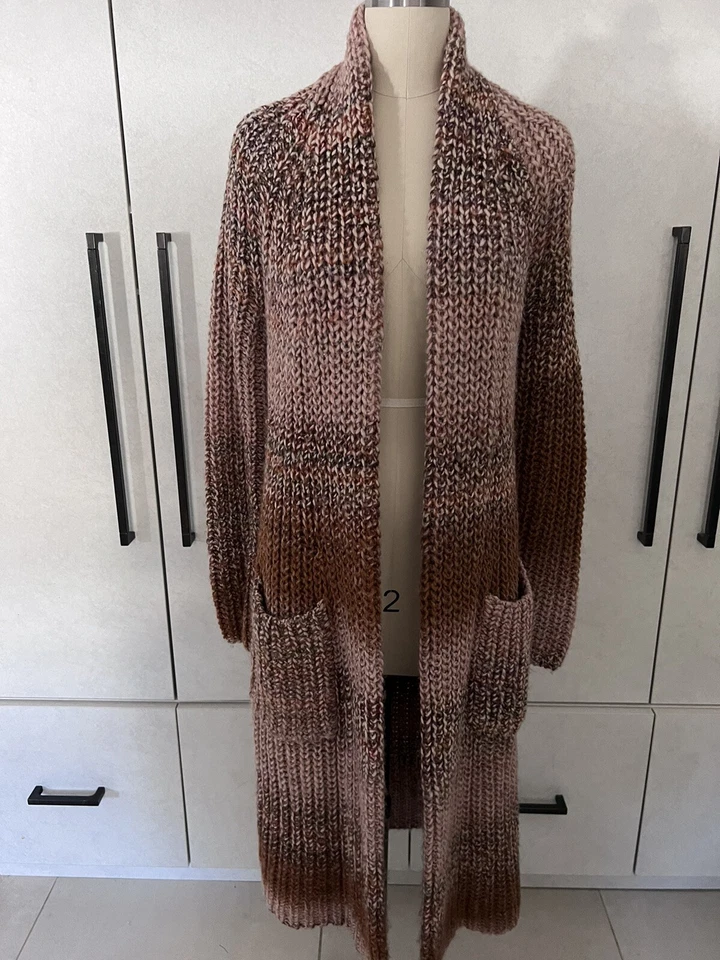 360 Suéter Cárdigan Efecto Ombre Plumero Largo Talla XS Neutro Foto 3 de 4