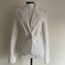 Kookai Jacket Blazer Cream Summer Embroidered Multicolour Pinstripes Bnwt Uk 8
