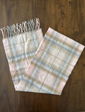 Lochcarron of Scotland Pink Plaid Wool Scarf Merino and Angora Blend 72 x 11.5"