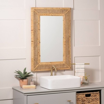 Jameson Shiny Natural Rattan Cane 24'' x 36'' Wall Mirror