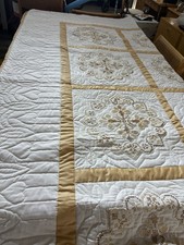 Beautiful Hand Made Queen Sized Quilt. Squares Are Cross Stitched