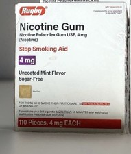 Rugby Nicotine Gum 4 mg Coated Mint Flavor Sugar-Free 110 Count New Exp 07/2027