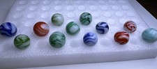 151 Lot Of 12 Vintage Alley Agate Swirl Marbles Flames .600-.670  