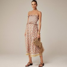 New JCREW Size M Ravenna Dress in Sunset Rose Block-Print Ramie $188 CK836