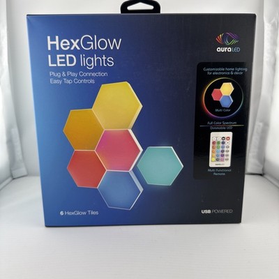 AuraLED HexGlow LED Lights 6 Customizable & Dimmable Tiles with Remote & Touch