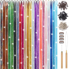 22 Colors Hair Tinsel Kit, 7800 Strands 48 Inch Glitter Tinsel Hair Extensions w