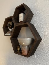 Wooden Hexagon Floating Shelves, Set of 3 Rustic Farmhouse Natural Wood