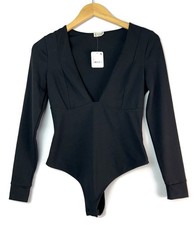 Free People Intimately NWT Women s S Basic Babe Long Sleeve Black Thong Bodysuit