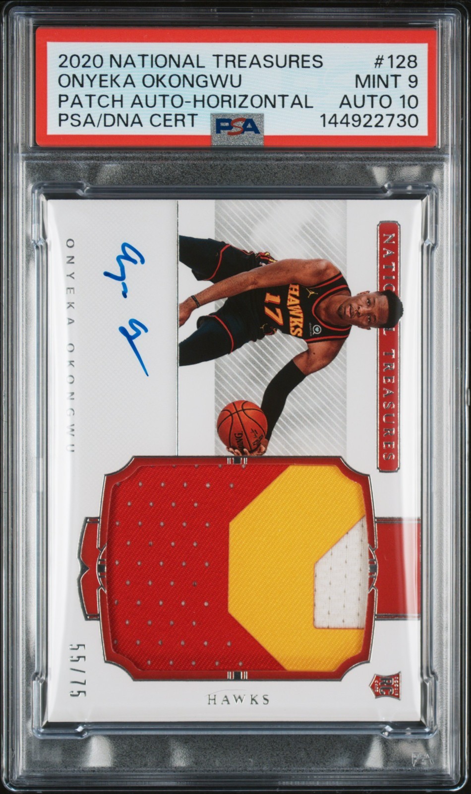 2020 National Treasures Rookie Patch Auto RPA Onyeka Okongwu /75 PSA 9 AUTO 10 view 2