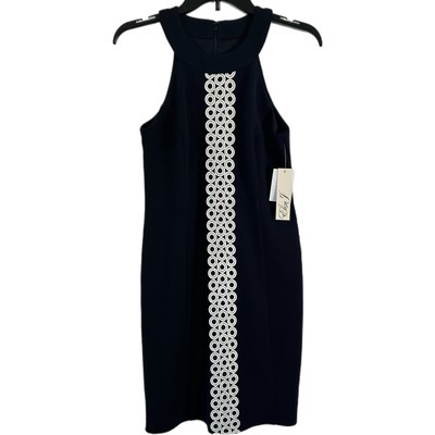 Eliza J Navy Blue Halter Sleeveless Embroidered Shift Dress Women 4 Zip  Nautical | eBay