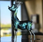 Stunning Vintage Iridescent Blue/Green  Murano-Style Art Glass Deer Figurine