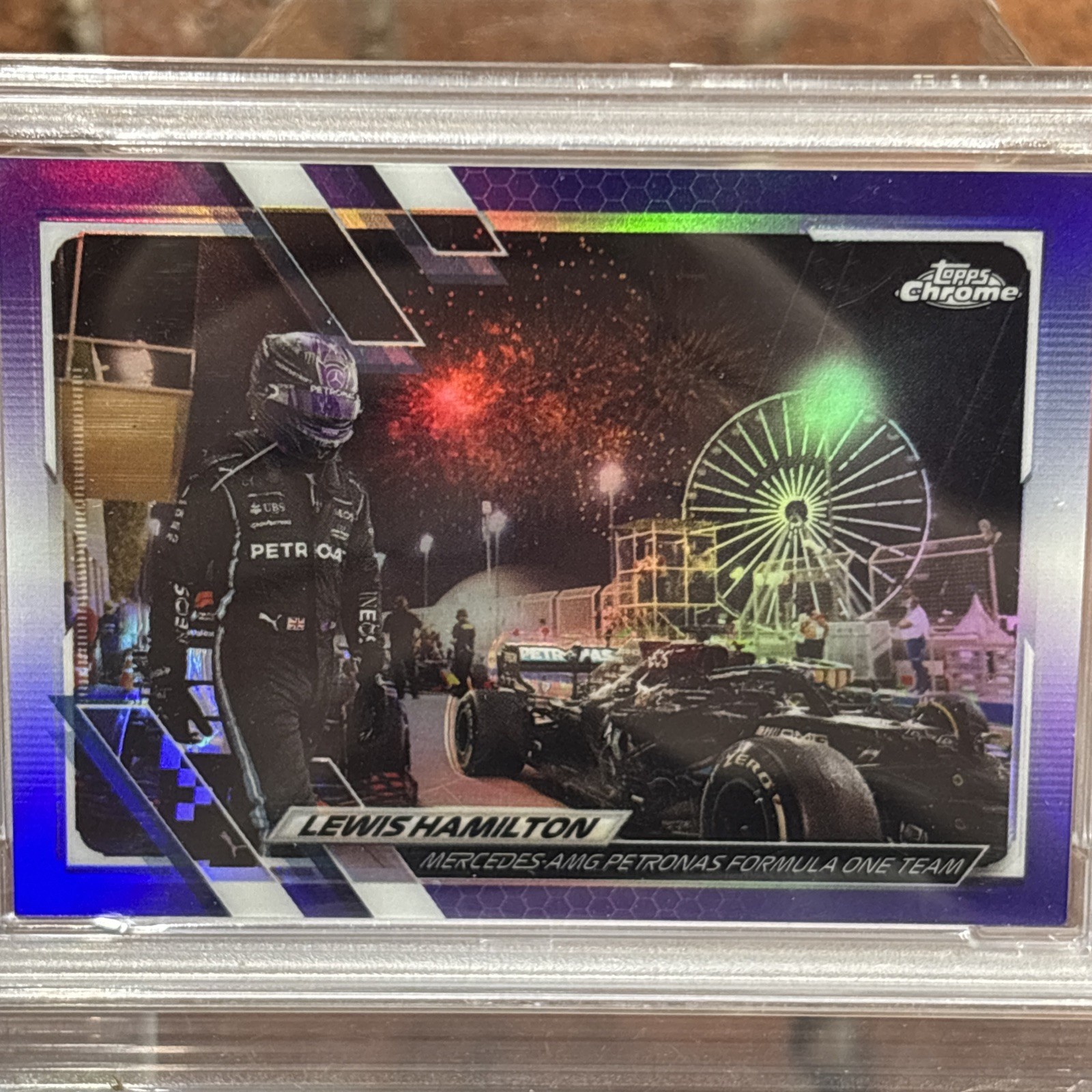 2021 TOPPS CHROME F1 #56 LEWIS HAMILTON PURPLE REFRACTOR /399 PSA 9 view 3