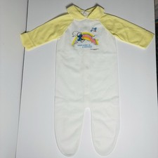 Vintage 80s SMURFS Baby Girl Sleeper 3-6M White/Yellow Happiness Is A Rainbow