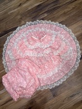 Vtg 80s Alphabet Kids Pink Ruffle Lace Twirl Dress w/ Bloomers 18 Months
