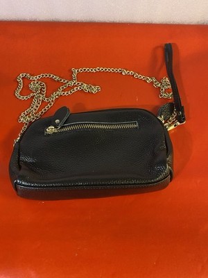 Crossbody  Shoulder Shinny Small Black Fox Leather Bag/Purse Travel Gold Chain