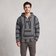 Unbranded Mens Large Grey Striped Baja Hoodie Mexican Poncho Surfer Drug Rug