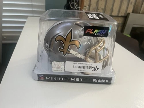 Drew Brees Signed "Flash" Mini Helmet ⚜️ SB XLIV MVP Inscription!