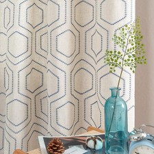 Blue Boho Window Curtains 84 Inch Length 2 Panels Set Linen Textured Light Fi...