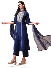 Women's Cotton Silk Embroidered Kurta Palazzo and Dupatta Set