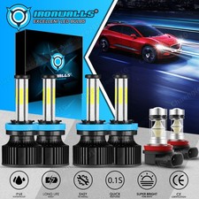 6-Sides H11 H9 H8 LED Headlight Super Bright Bulbs Kit White High/Low Beam 6500K