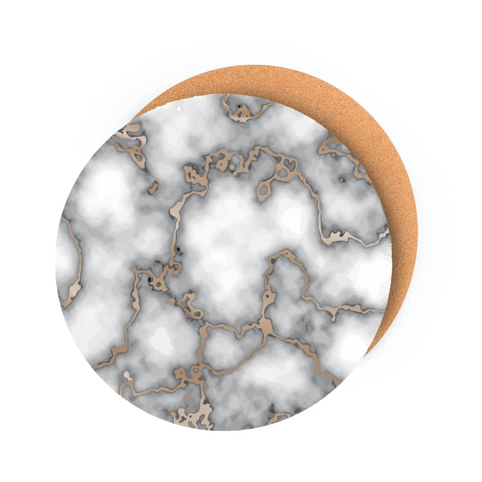 15" X 15" Gray And Gold Abstract Agglomerated cork Round Placemats - Image 2 of 4