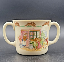 Royal Doulton BUNNYKINS Hug A Mug Two Handled Cup Grocery Shop Bunnies Eating