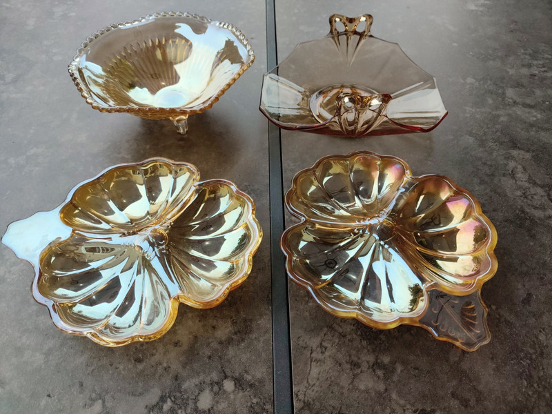 4 Amber Glassware Candy Dishes - Reflective Finish Approx 6 in.  FAST SHIPPING !
