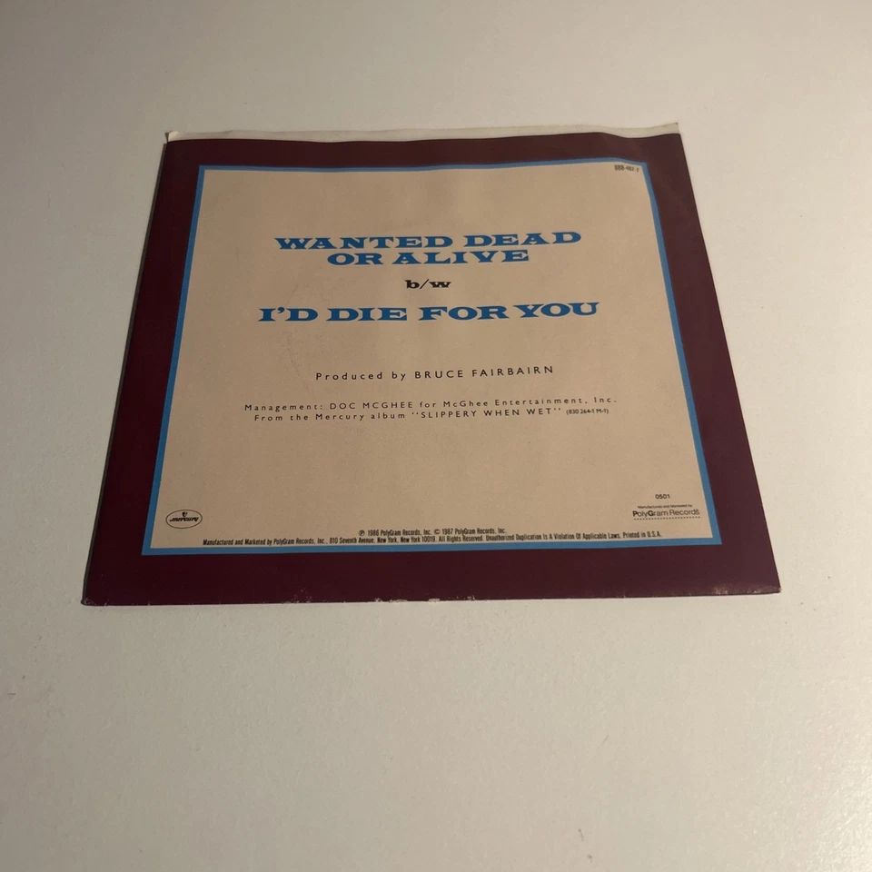 BON JOVI Wanted Dead Or Alive 45rpm From 1986 & Picture Sleeve - Image 2 of 4