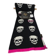 Spooky Night Skull Knit Halloween Blanket 50x60 Pink Black Cotton Throw Cozy