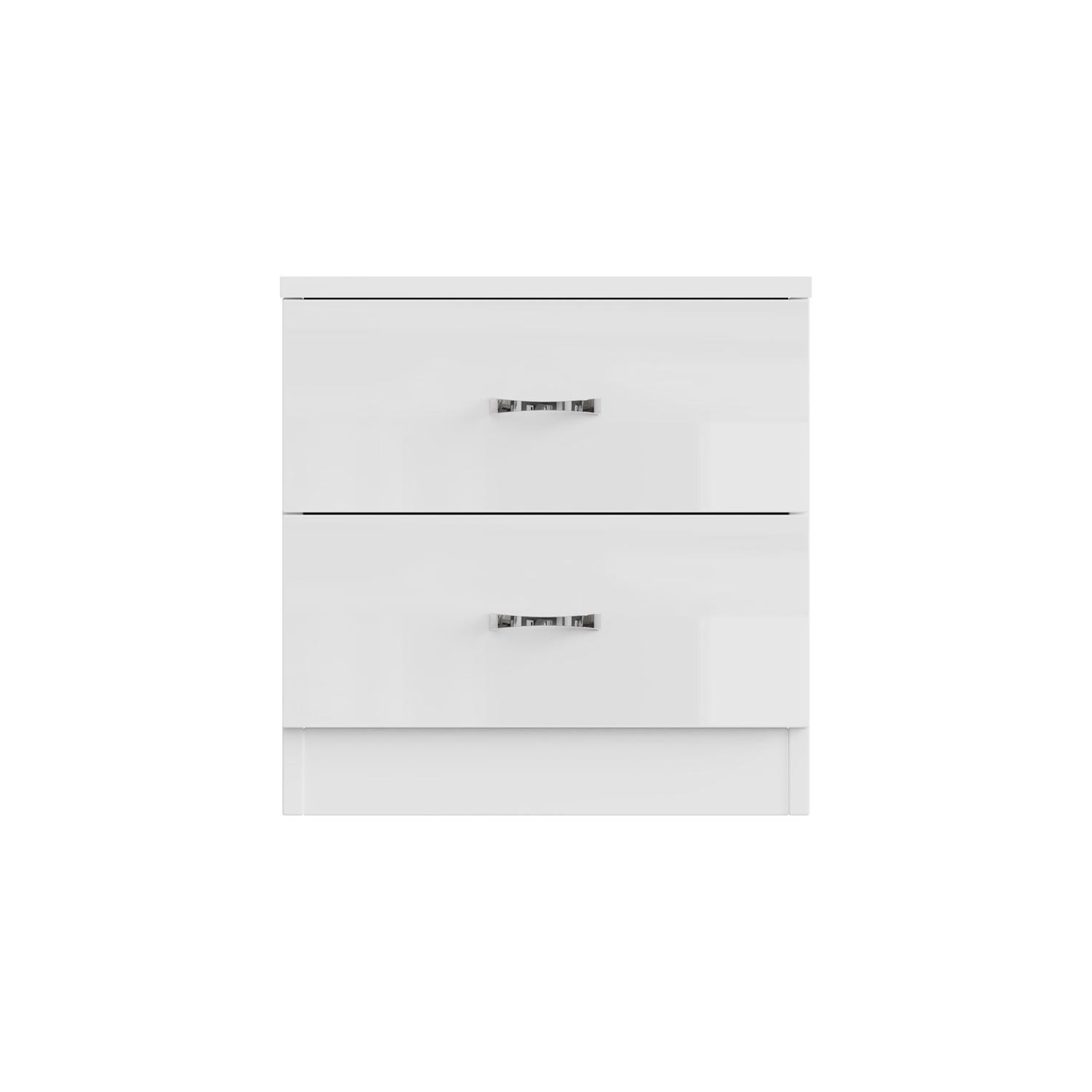 White High Gloss Bedside Cabinet with 2 Drawers Bedroom Furniture Matt Frame