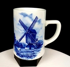 BMF Delft Blauw Porcelain Blue Windmill & Ducks Vintage 5" Beer Stein / Tankard
