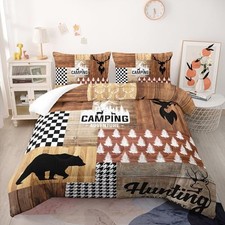 Bear and Deer Comforter Set Size,Camping Camo Wild Animals Full Hunt Bear