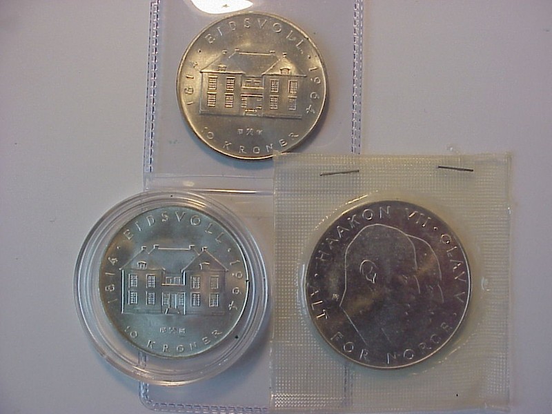 Norway Lot of 3 BU Silver Coins  - 1970 25 Kroner, 2X 1964 10 Kroner